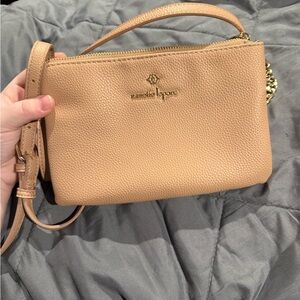 Nanette Lepore Beige/Tan Leather Crossbody Bag with Gold Logo
